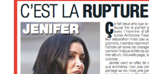 Jenifer tourne la page, c'est encore la rupture