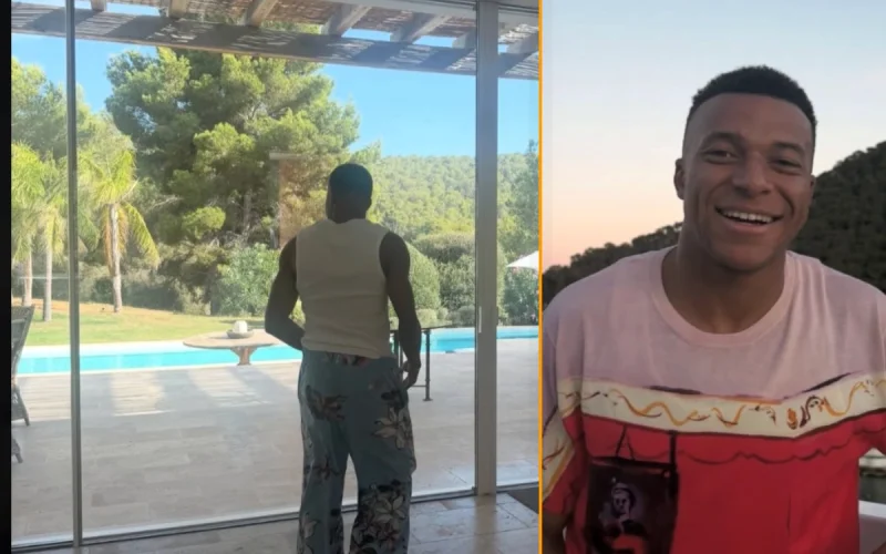 Kylian Mbappé pose devant une piscine, Ethan lui vole la vedette avec seulement deux mots